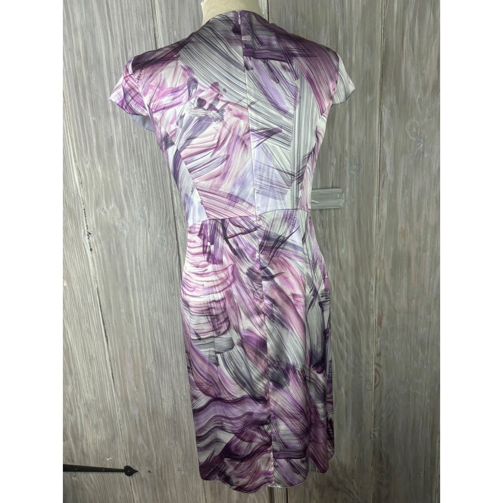 Armani Collezioni Silk Sheath Dress Womens 8 Purple Abstract Knot V-Neck Italy - Picture 5 of 14